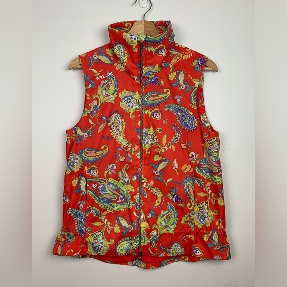 Ralph Lauren Vest RLX Paisley Red Colorful Size Small 2 Way Zip Activewear